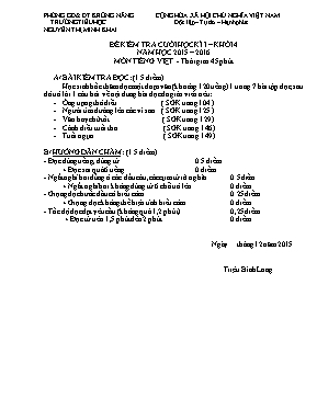 Đề kiểm tra cuối học kỳ I môn Tiếng Việt Khối 4 - Trường TH Trung Hòa I